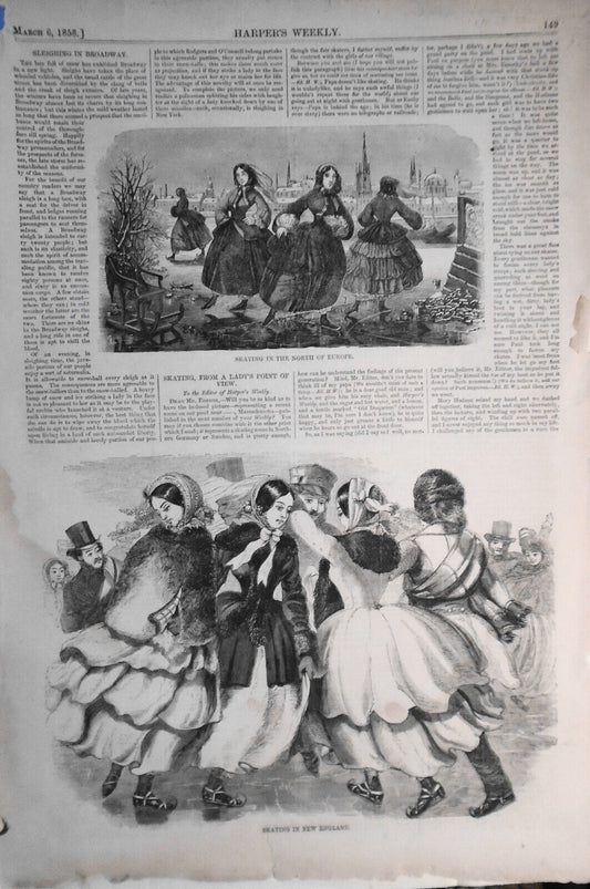 Skating from a Lady's Point of View - - Harper's Weekly, March 6, 1858 original