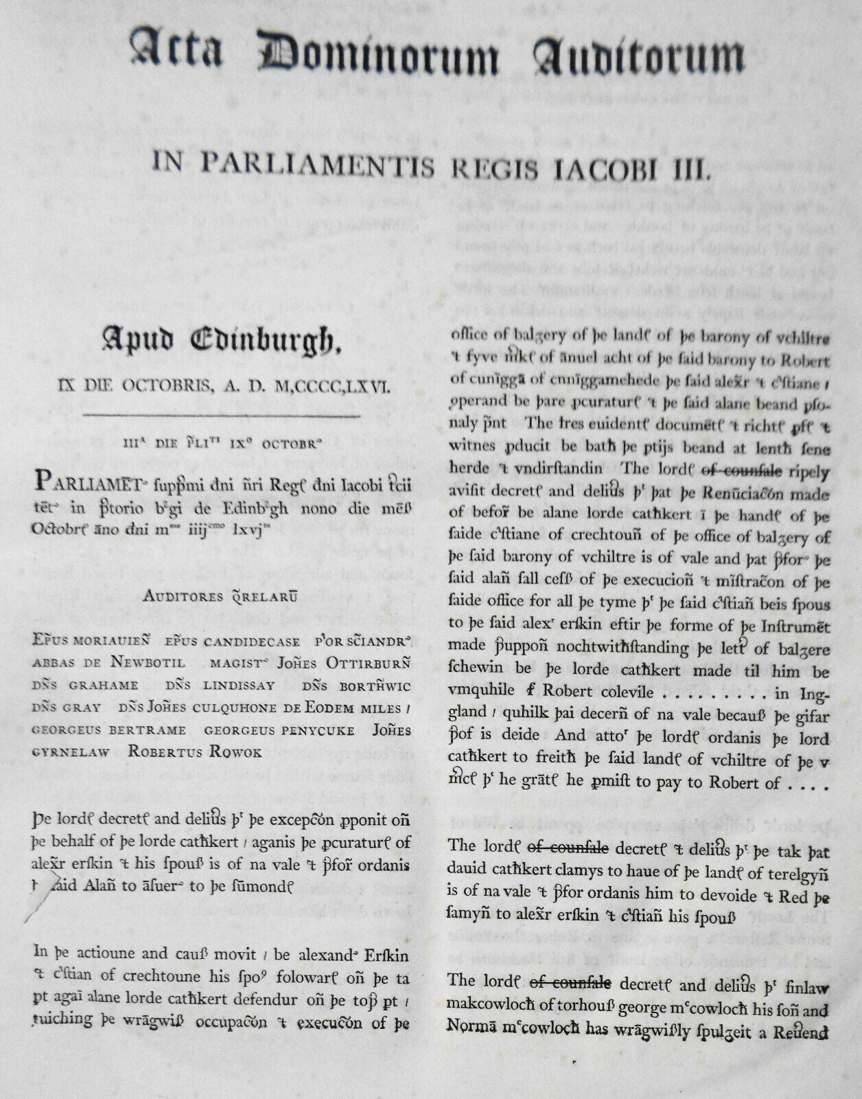 1839 - The Acts of the Lords Auditors of Causes & Complaints, A.D. 1466-1494.