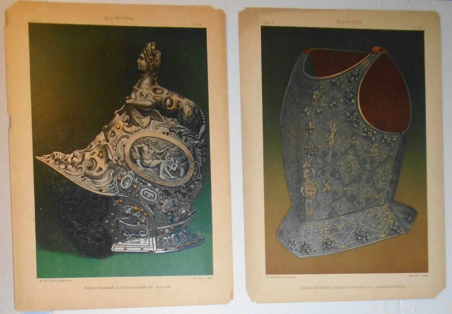 EUROPA - lot of two lithographs circa 1890 by J. Aleu, Barcelona.