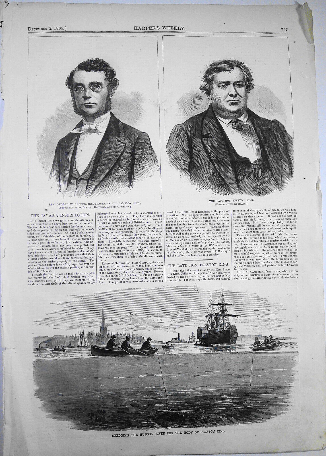 Jamaica Insurrection & Riots / Preston King Suicide - Harper's Weekly, 1865