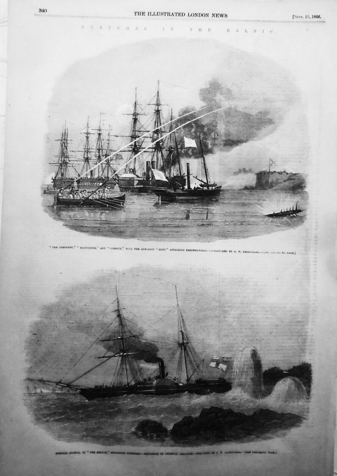 Sketches in the Baltic - llustrated London News, September 15, 1855. Two prints.