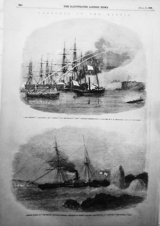 Sketches in the Baltic - llustrated London News, September 15, 1855. Two prints.