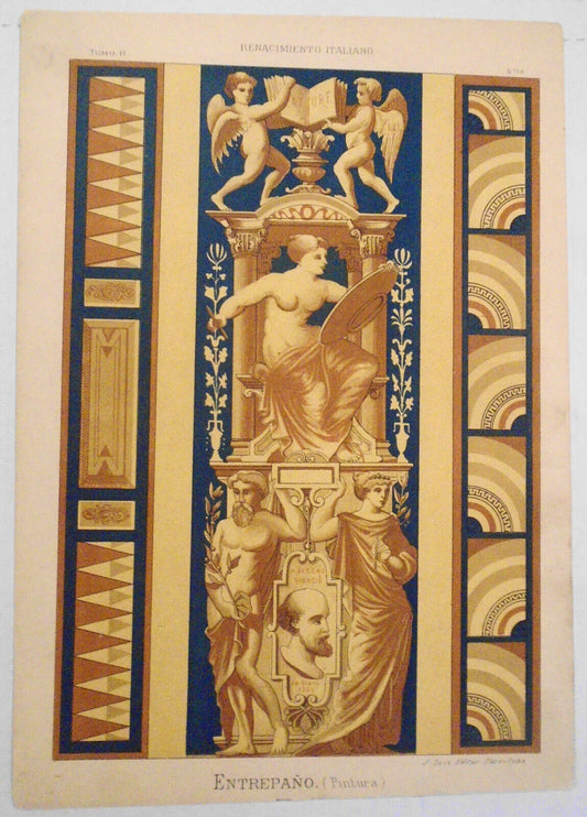 Renacimiento Italiano : Entrepano (Pintura) - litho. ca 1890 J. Seix, Barcelona.