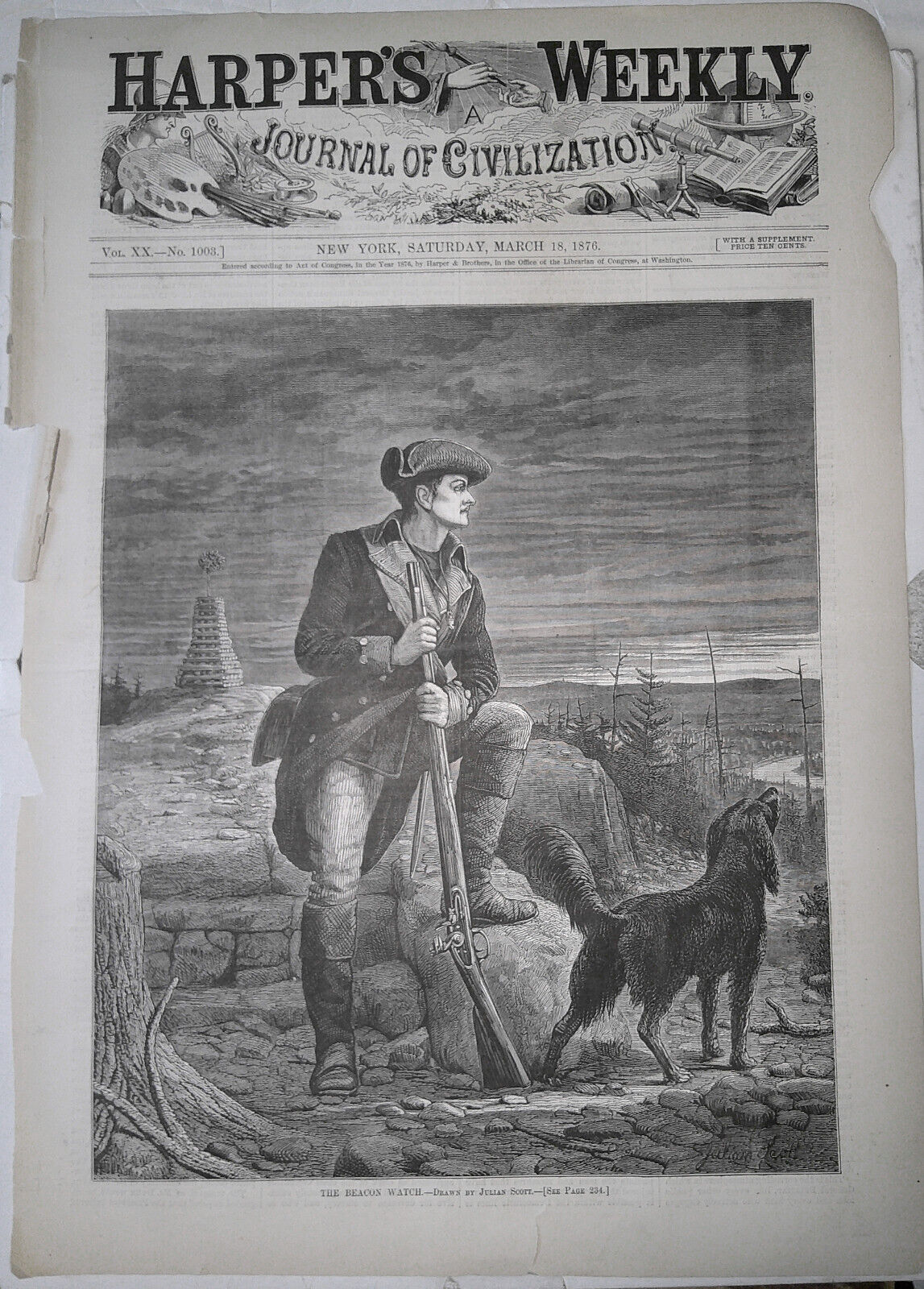 The Beacon Watch, by Julian Scott - Harper's Weekly March 18, 1876. Original