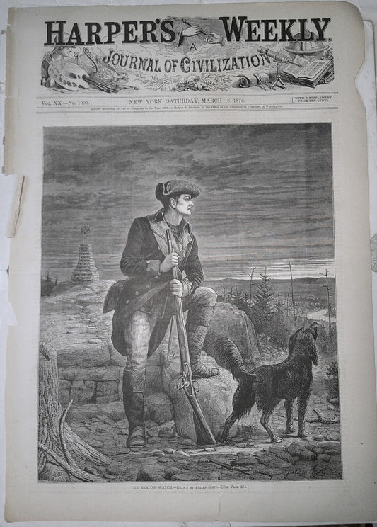 The Beacon Watch, by Julian Scott - Harper's Weekly March 18, 1876. Original
