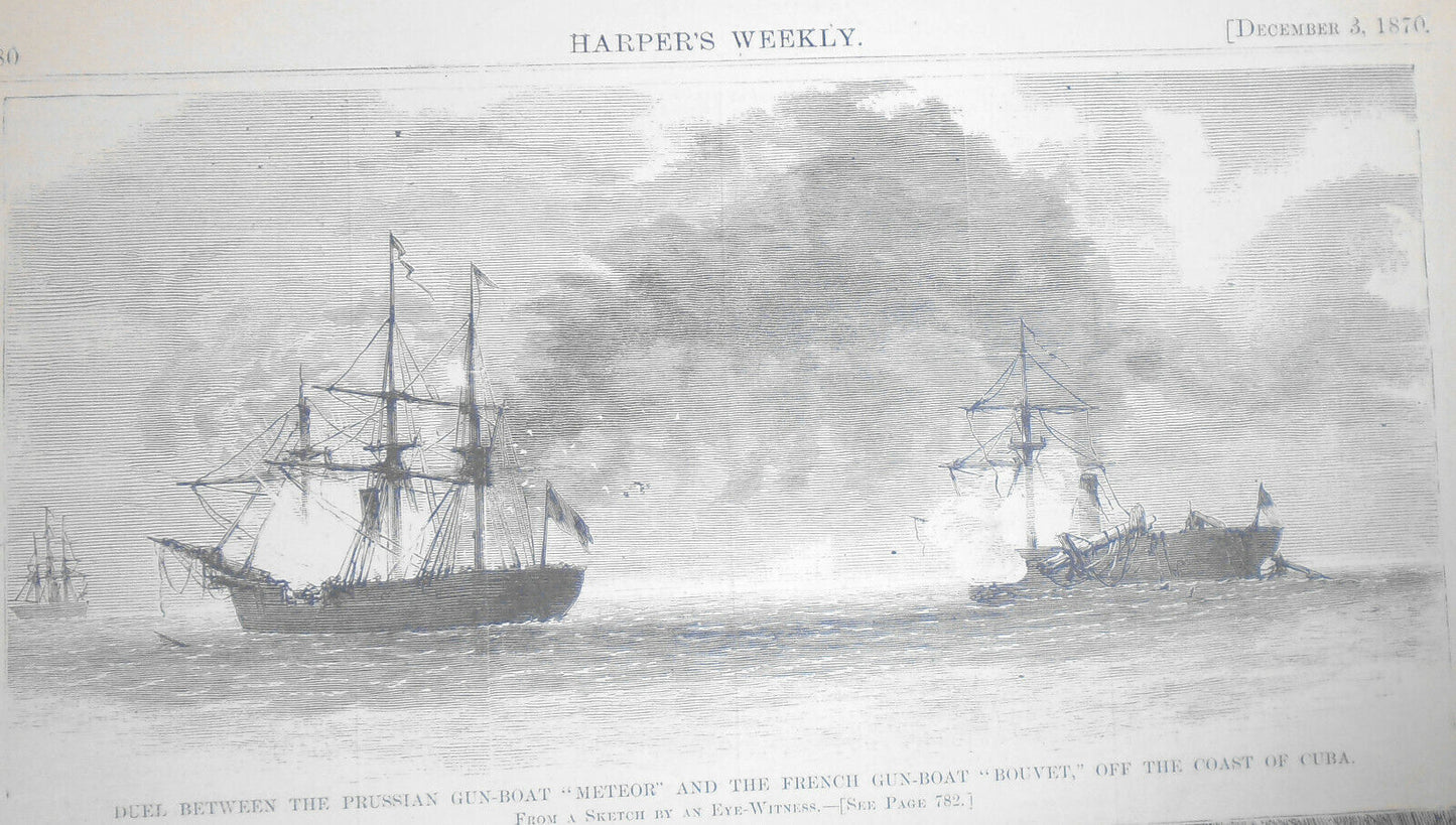 Duel Between the Prussian Gun-boat.../ Prussians Tapping... Harper's Weekly 1882