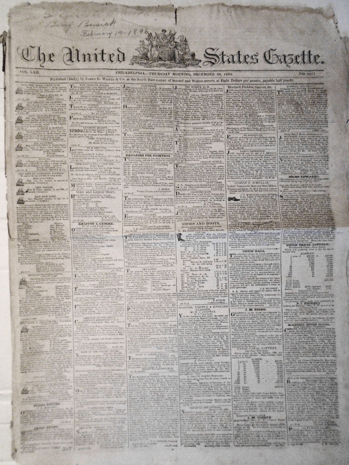 The United States Gazette December 23, 1824 - South Carolina laws re. Blacks etc