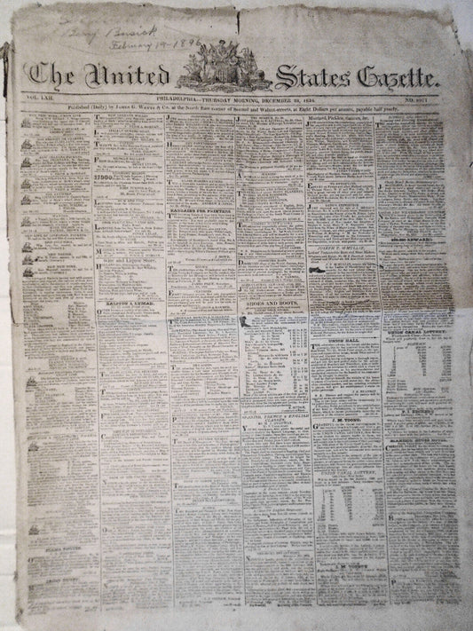 The United States Gazette December 23, 1824 - South Carolina laws re. Blacks etc