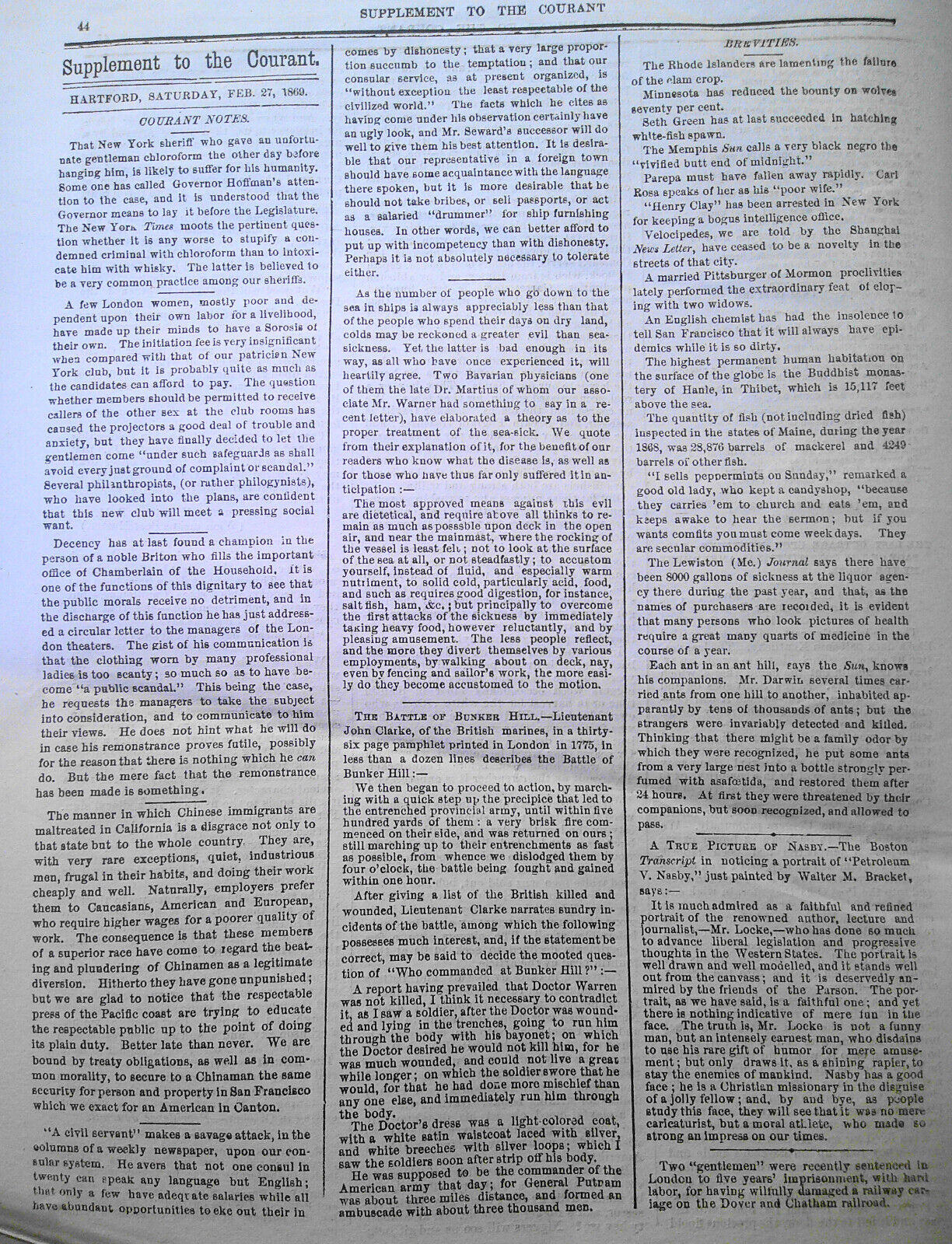 Harriet Beecher Stowe on Babies; Kentucky Blacks -Supplement To the Courant 1869