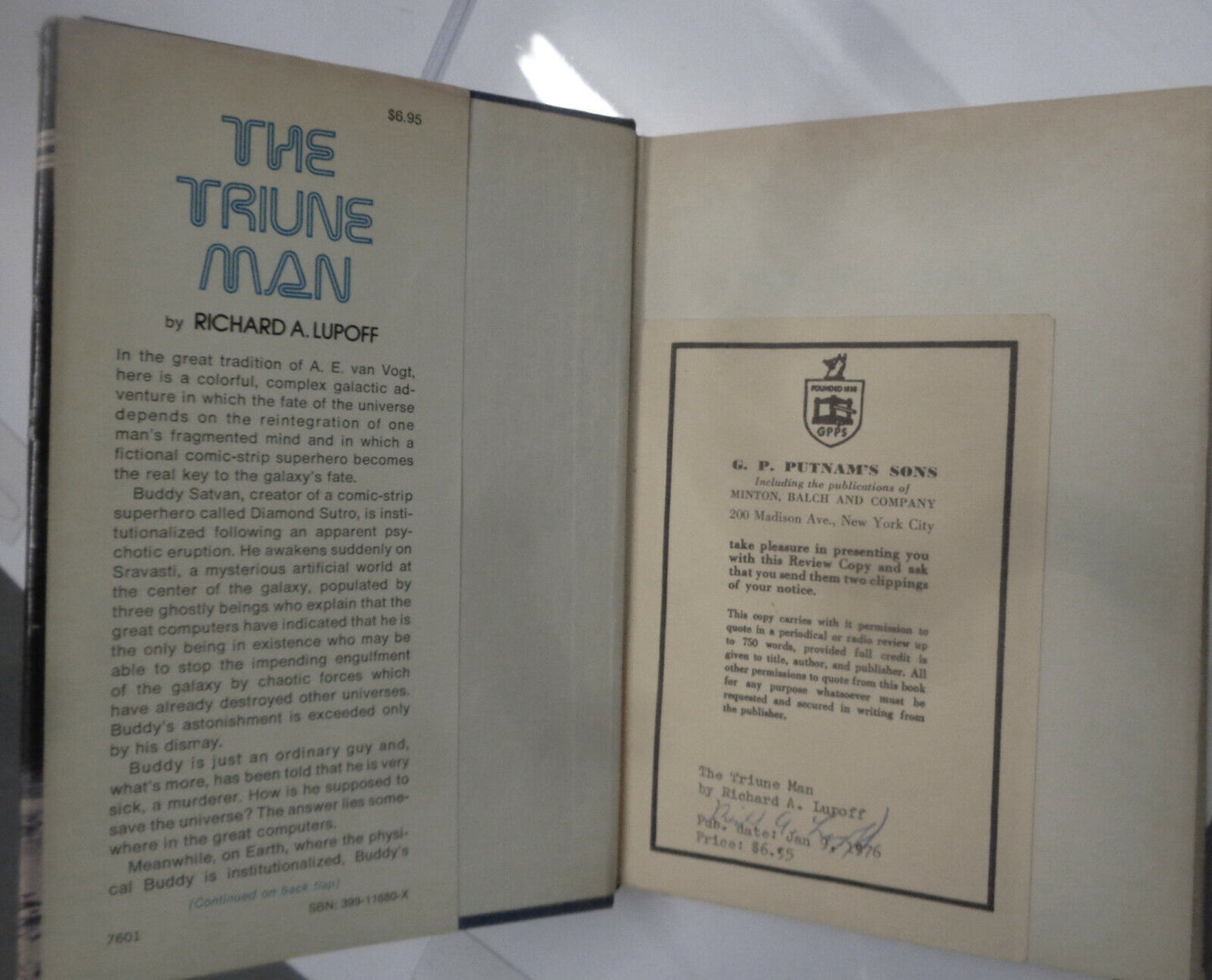 The Triune Man, by Richard A. Lupoff - SIGNED (TWICE) First Edition, 1976