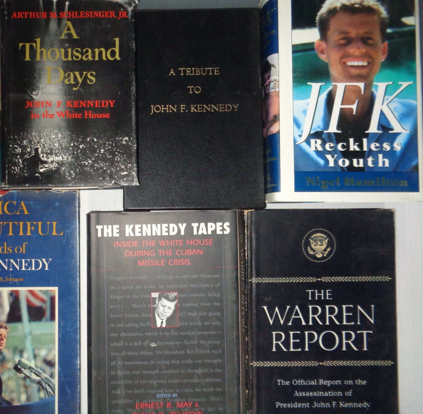 16 John F. Kennedy hardcovers - Profiles in Courage, 1000 Days, Reckless Youth..