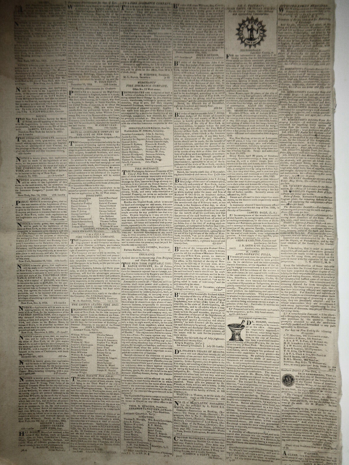 THE NEW-YORK STATESMAN, January 15, 1825 - NY Governor DeWitt Clinton's copy