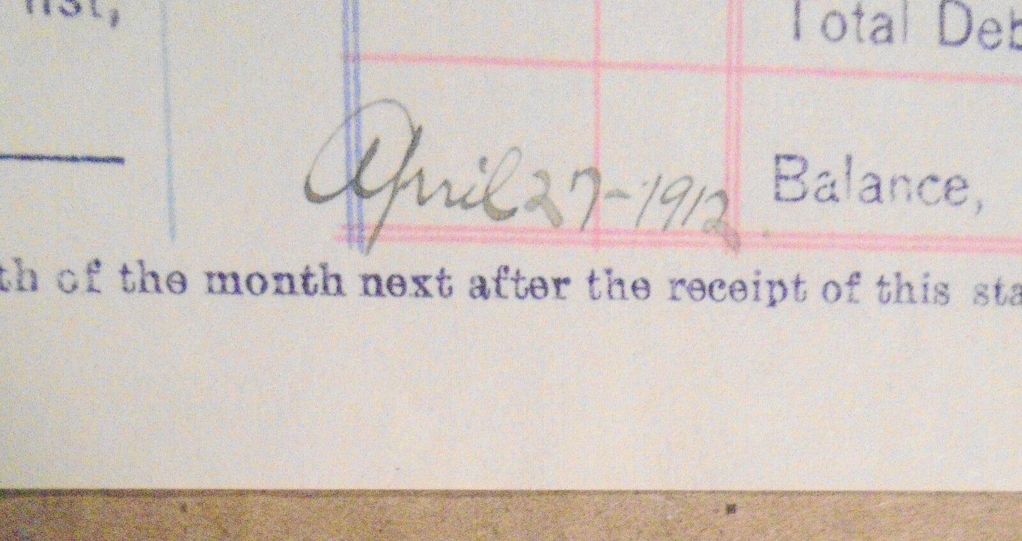 Morris State Bank, Pony Montana - Monthly Account Statement, April 27, 1912.