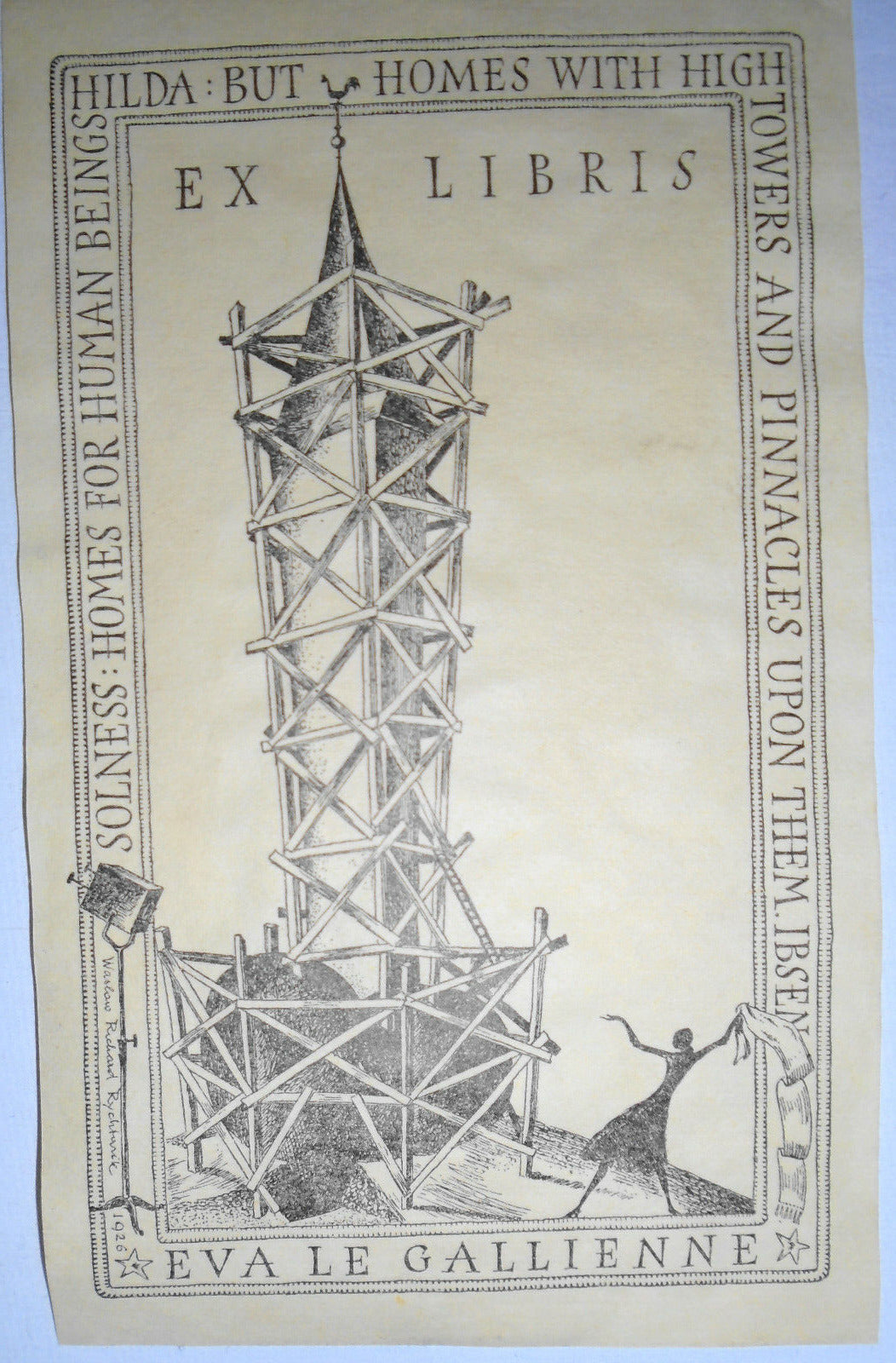 Eva Le Gallienne Ex Libris Bookplate, 1926. Designed by Waslav Richard Rychtarik