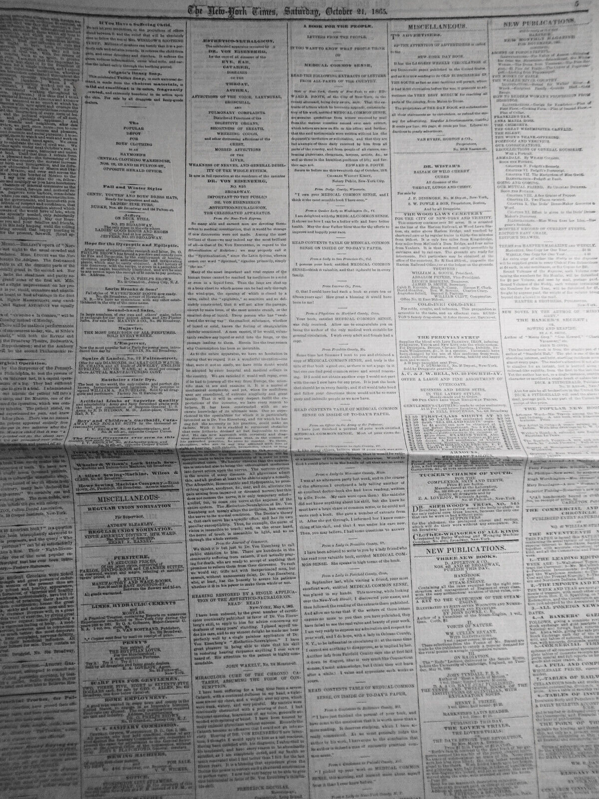 The New York Times, October 21, 1865 - Speeches at Cooper Union: Horace Greeley