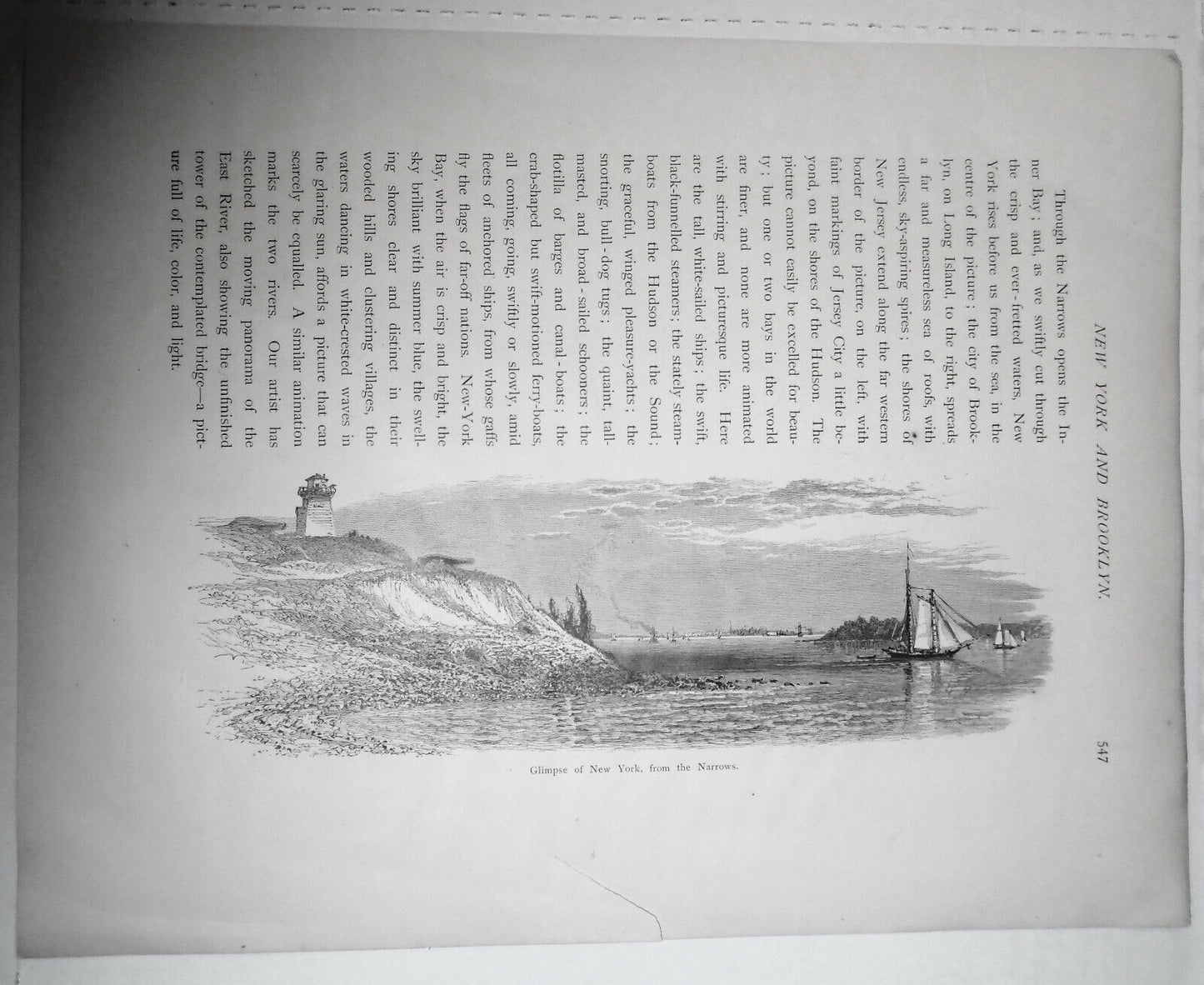 Scene On The East River, New York City - 1874 original hand-colored print