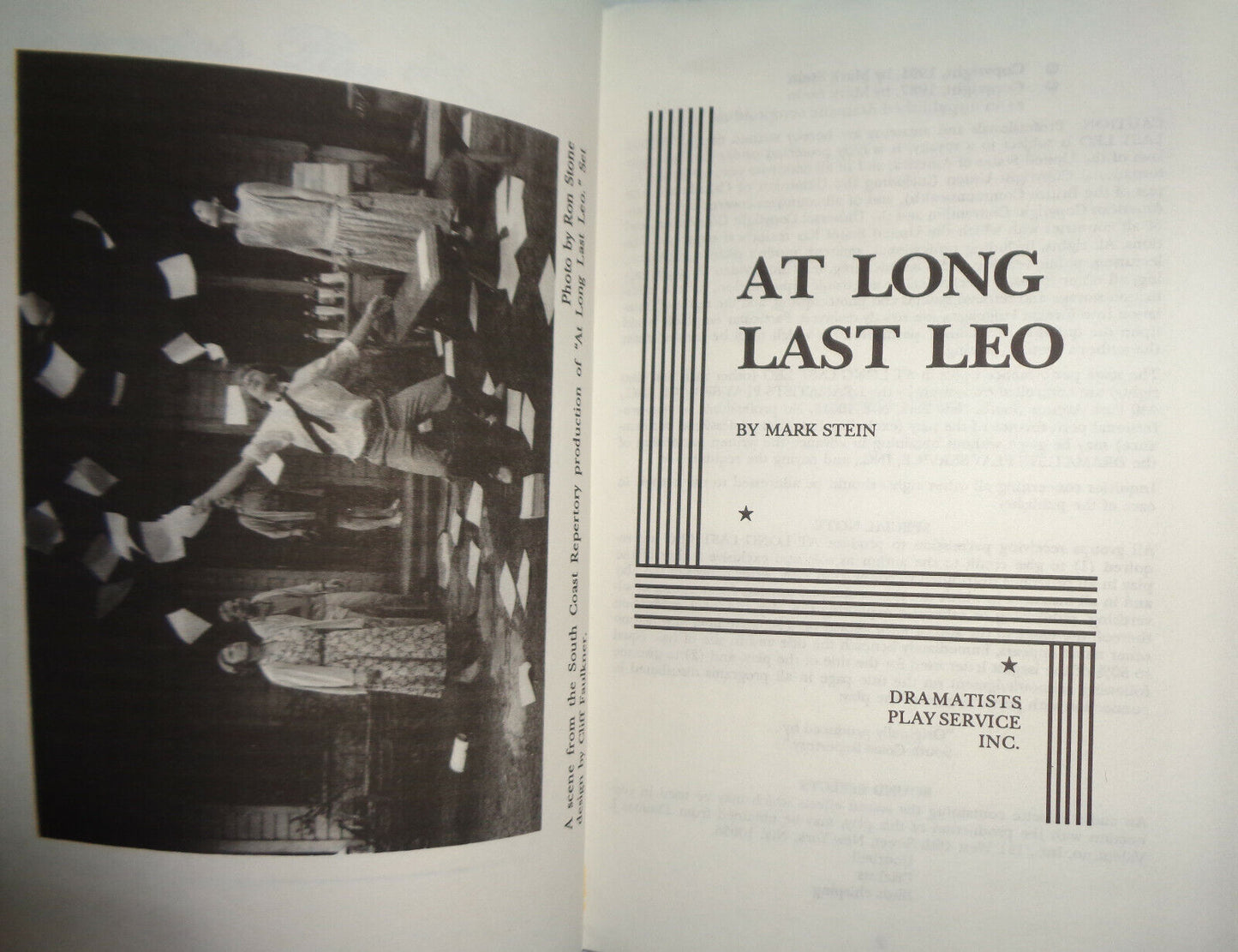 At long last Leo, by Mark Stein. 1987. Dramatists Play Service