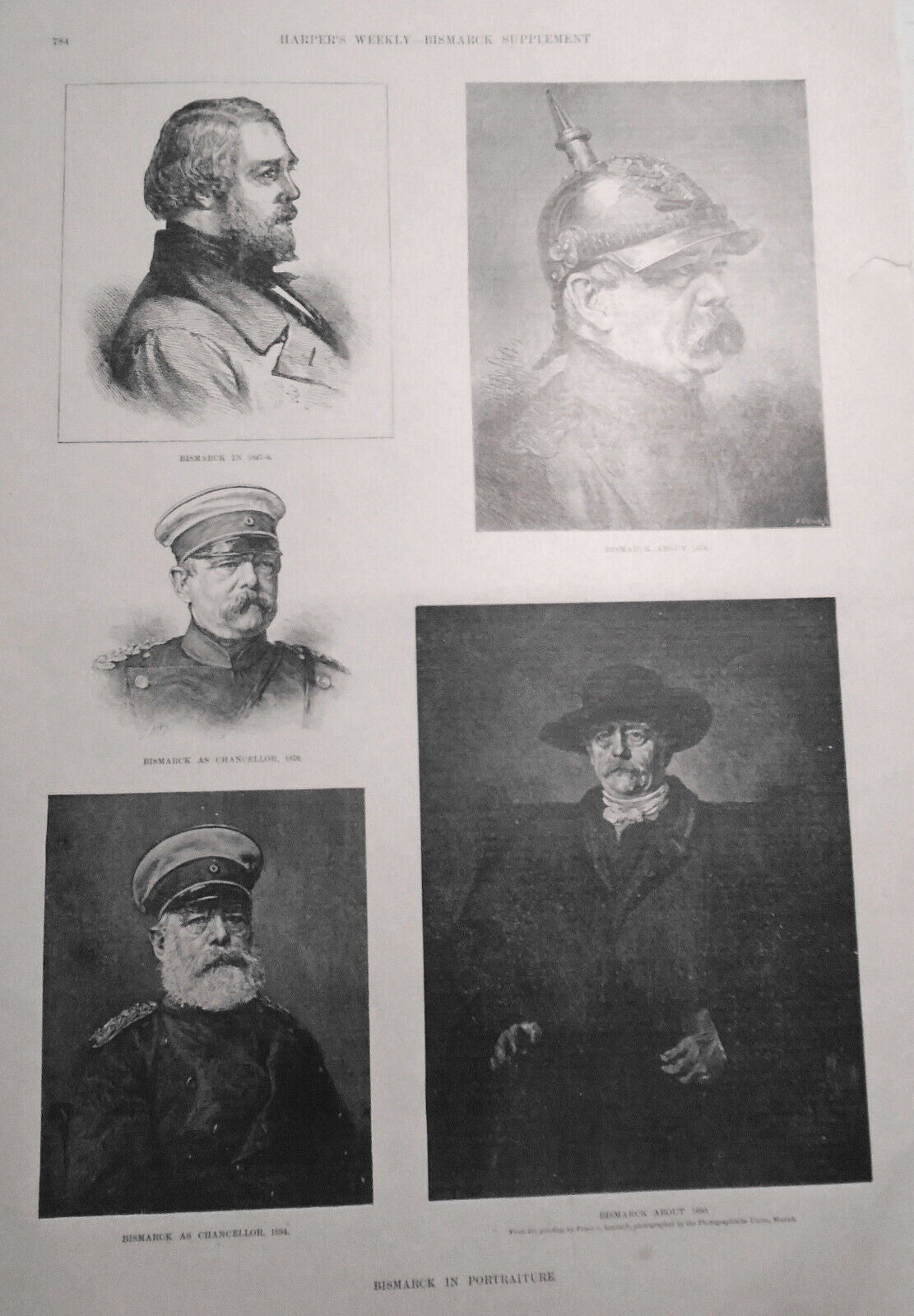 Harper's Weekly, Bismarck Supplement: 4 Pages, Story & 7 Prints.  August 6, 1898