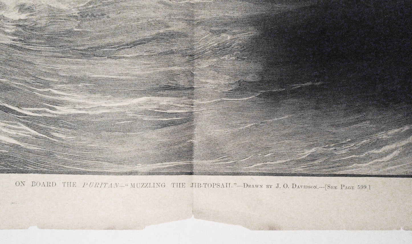 International Yacht Races : Puritan Muzzling Jib Topsail - Harper's Weekly 1885