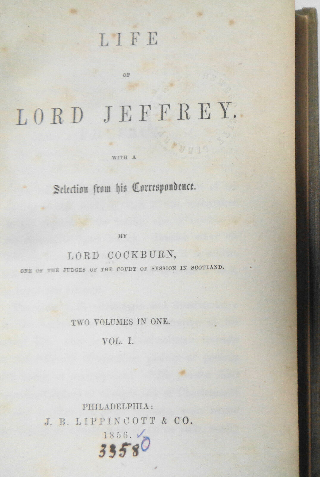 1856 Life of Lord Jeffrey with selection from his correspondence - Lord Cockburn