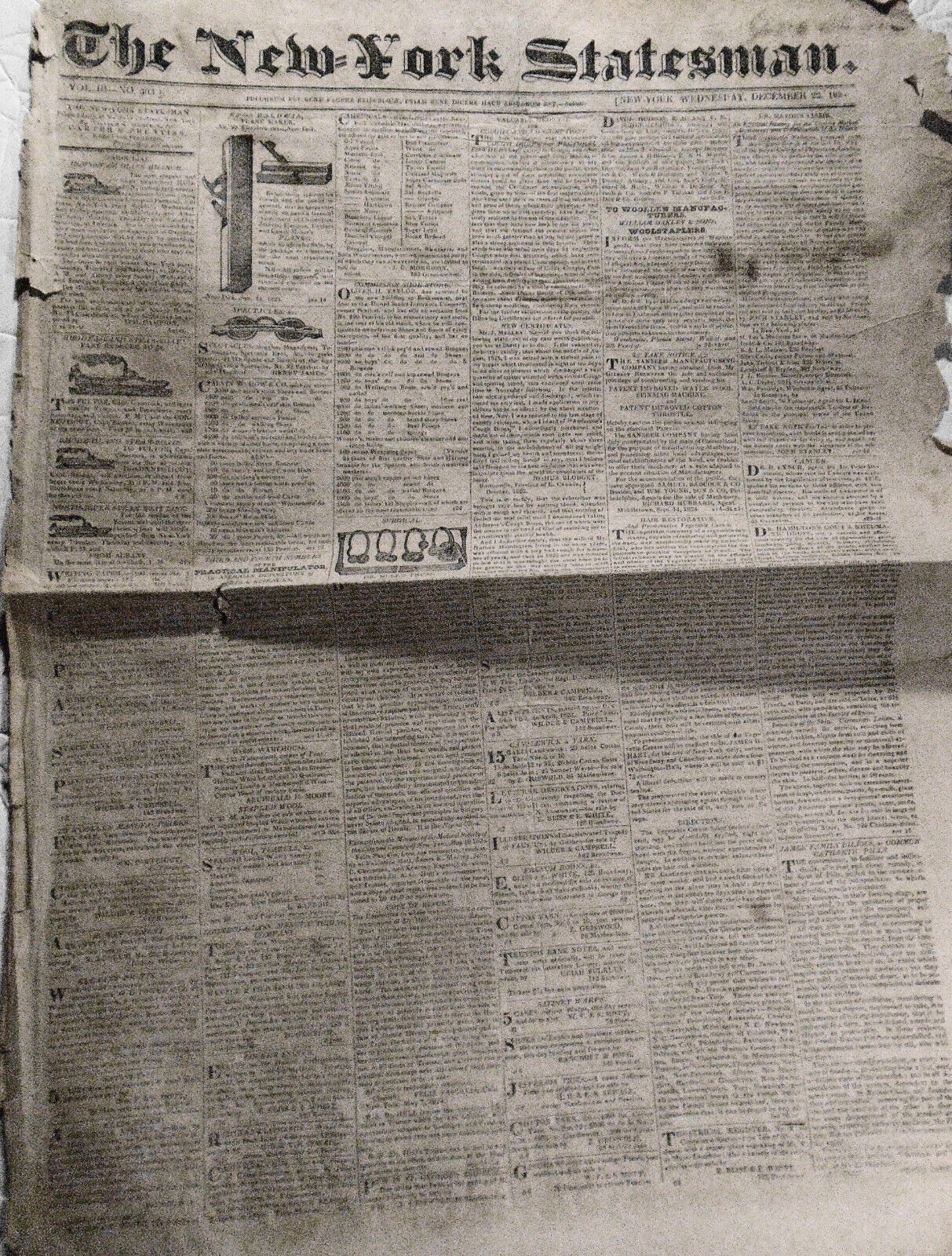 THE NEW-YORK STATESMAN, December 22, 1824 - NY Governor DeWitt Clinton's copy