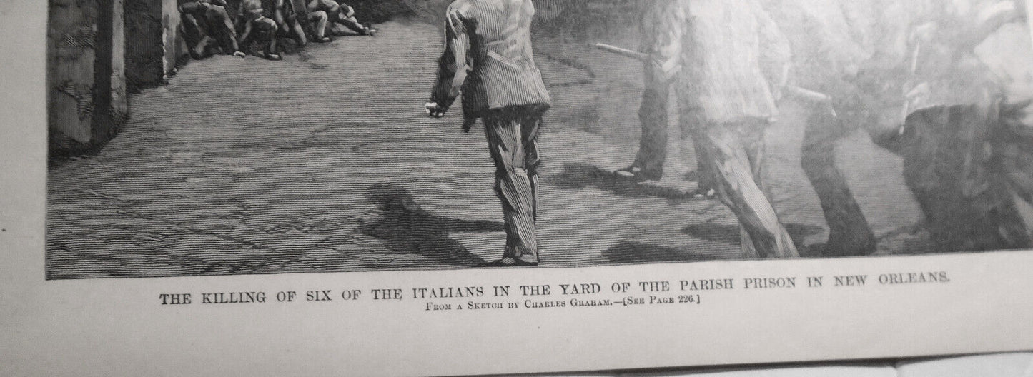 [Mafia] Killing of 6 Italians in New Orleans - Harper's  Weekly, 1891. Original.