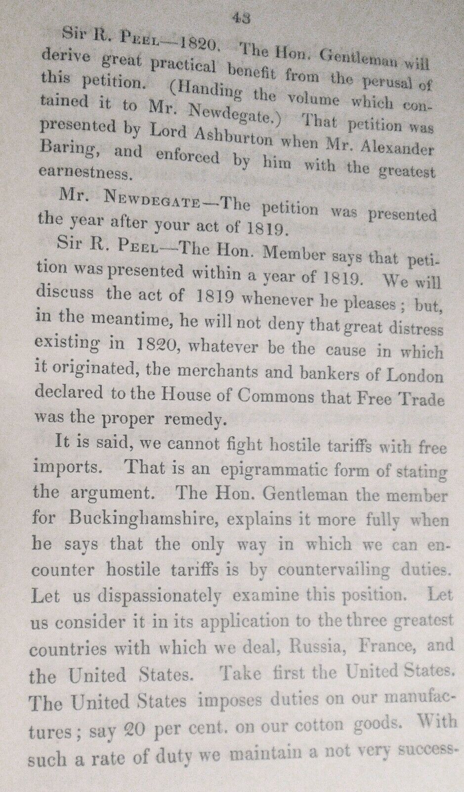 1849 Speech of Sir Robert Peel,  July 6, 1849, on the state of the nation