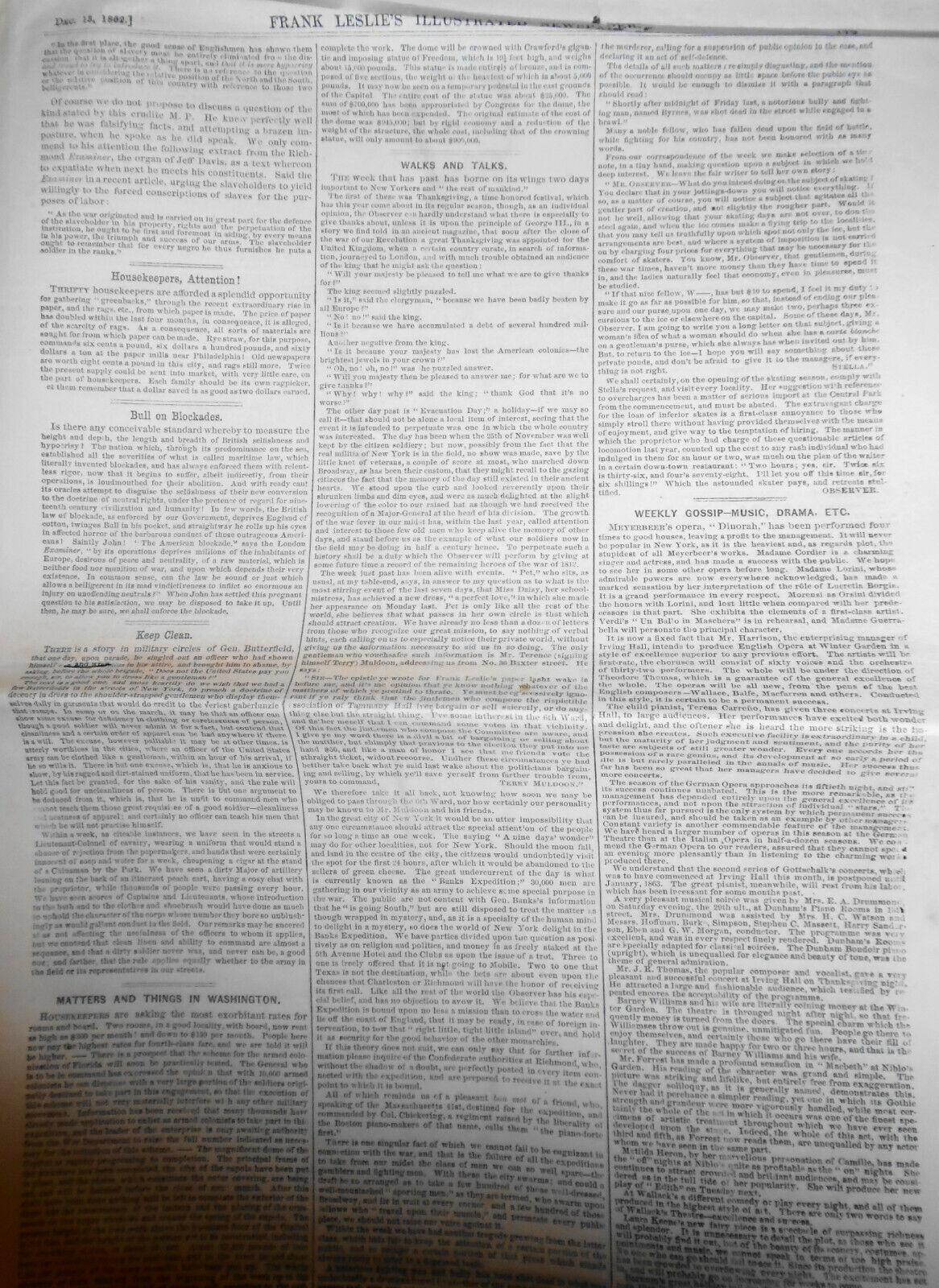 Frank Leslie's Illustrated Newspaper - December 13, 1862 - US Civil War, etc.