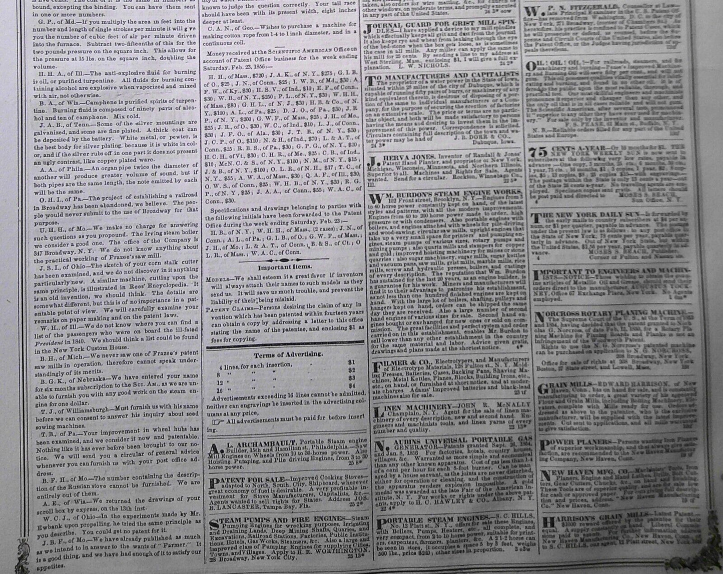 Scientific American, March 1, 1856. Bees and the honey; expelling rats, etc