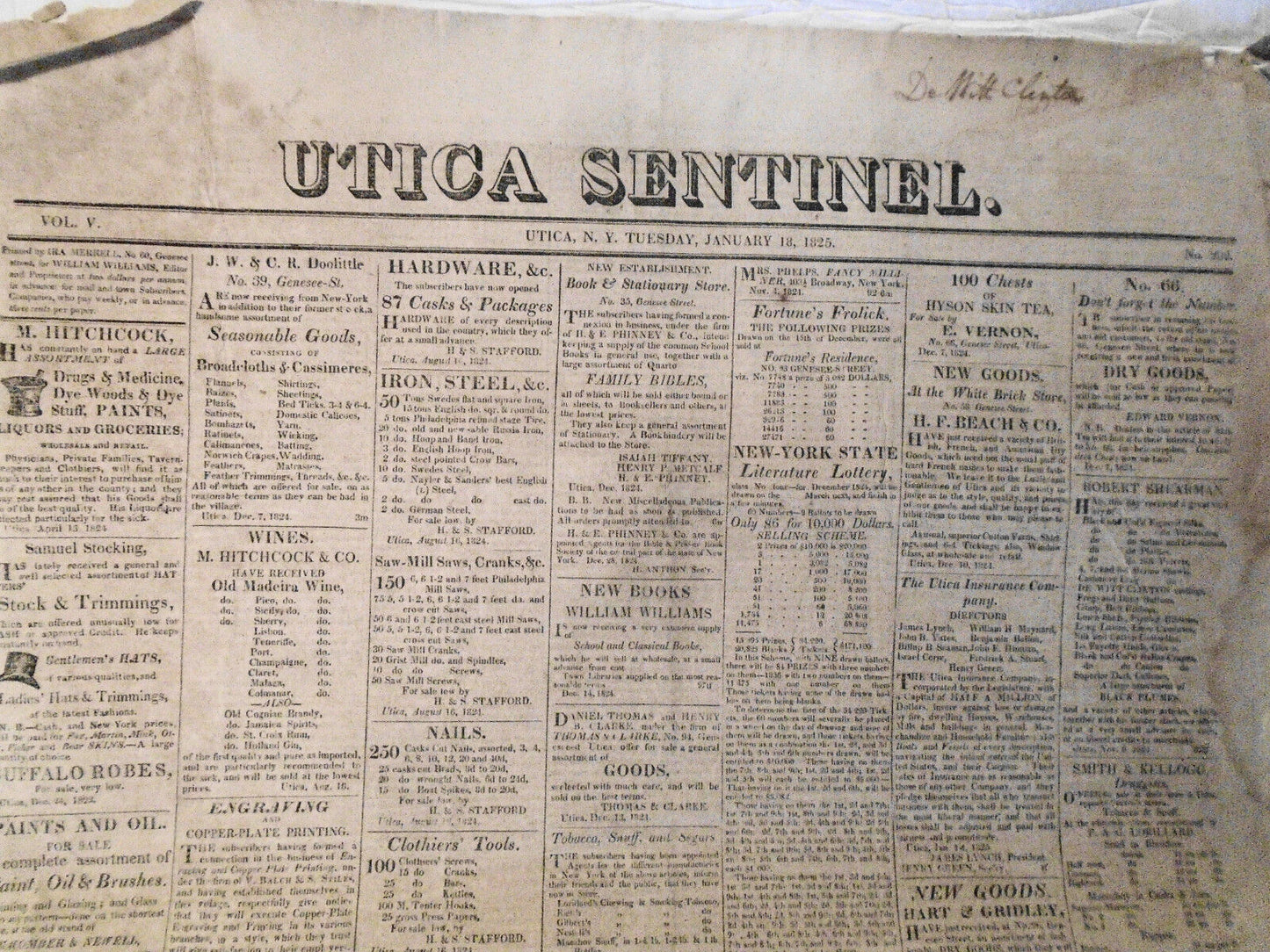 Utica Sentinel, January 18, 1825. General Lafayette Act in Congress & response..
