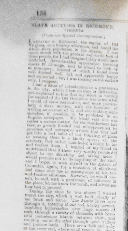 Slave Auctions in Richmond Virginia - Illustrated London News 2/16/1861 Complete