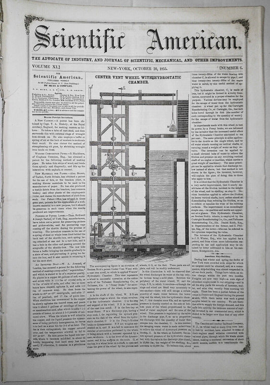 Scientific American, October 20, 1855. Original complete issue.
