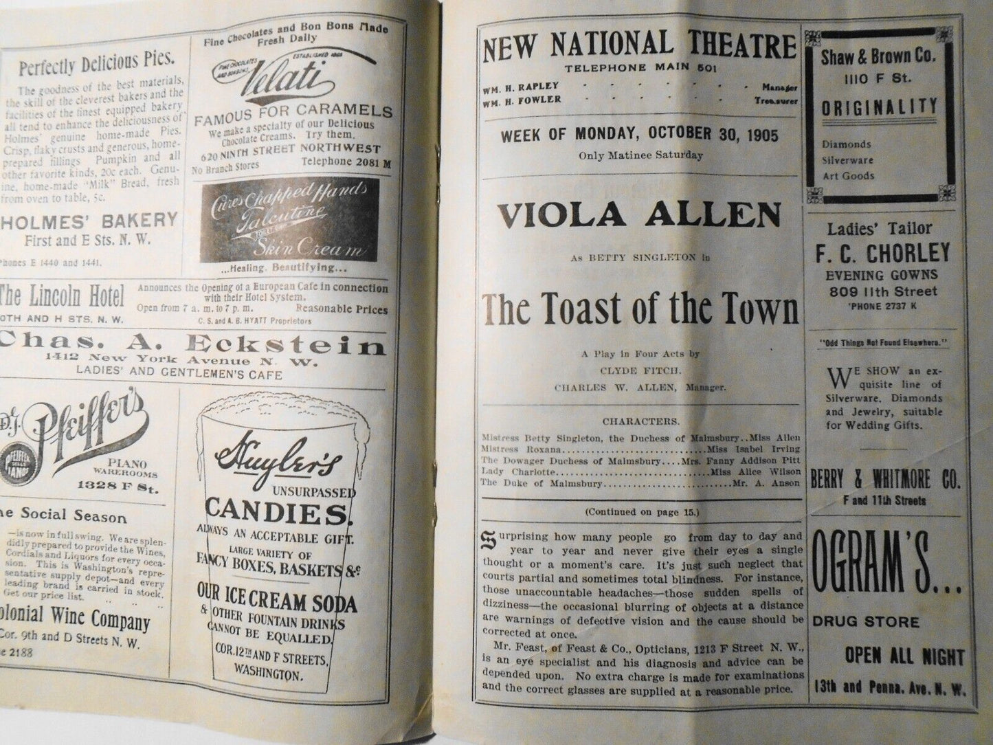 1905 New National Theatre - 2 Programs - Toast of the Town & Wolfville