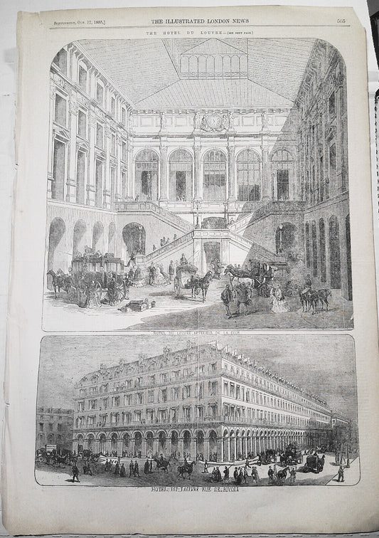 The Hotel du Louvre - 2 prints from The Illustrated London News October 27, 1855