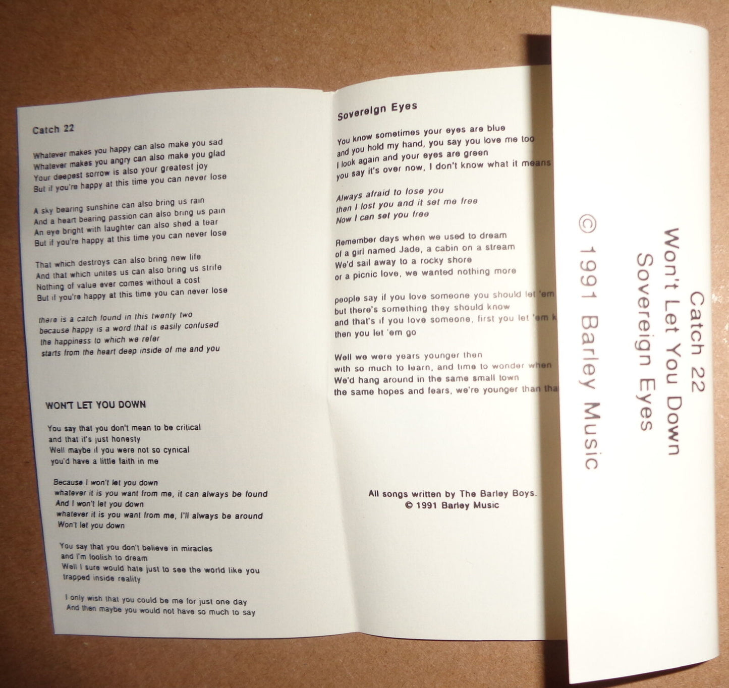 Barley Boys - Demo Cassette, 1991 - Catch 22; Won't Let You Down; Sovereign Eyes