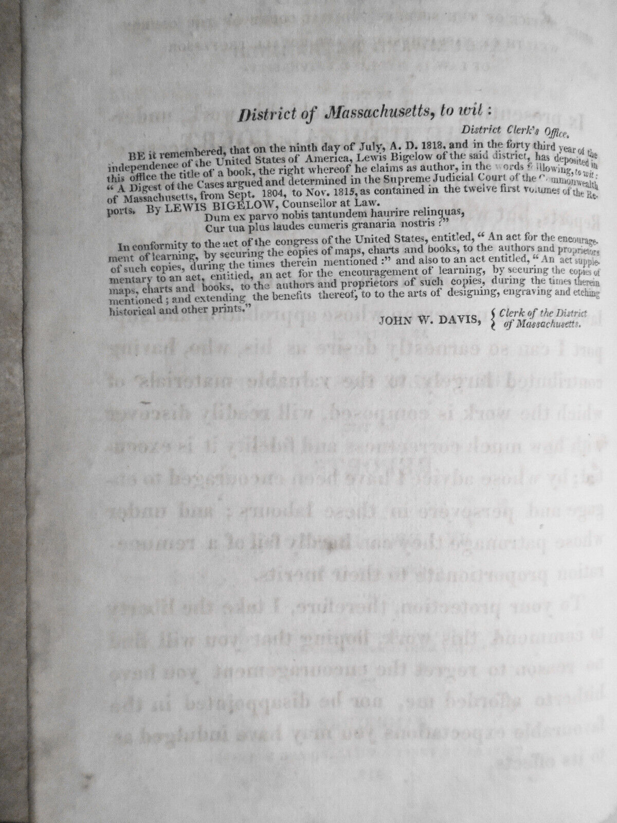 1818 Bigelow Digest of  cases in Supreme Judicial Court Massachusetts 1804 -1815