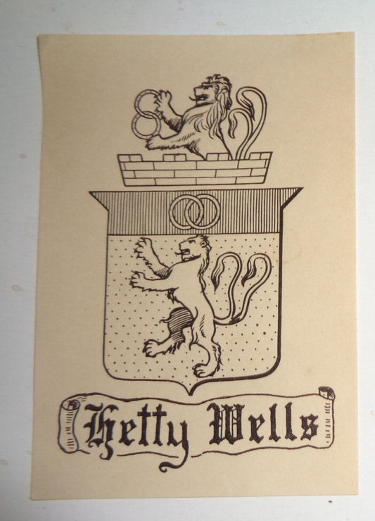 Hetty Wells - Ex Libris Bookplate - 1920's.