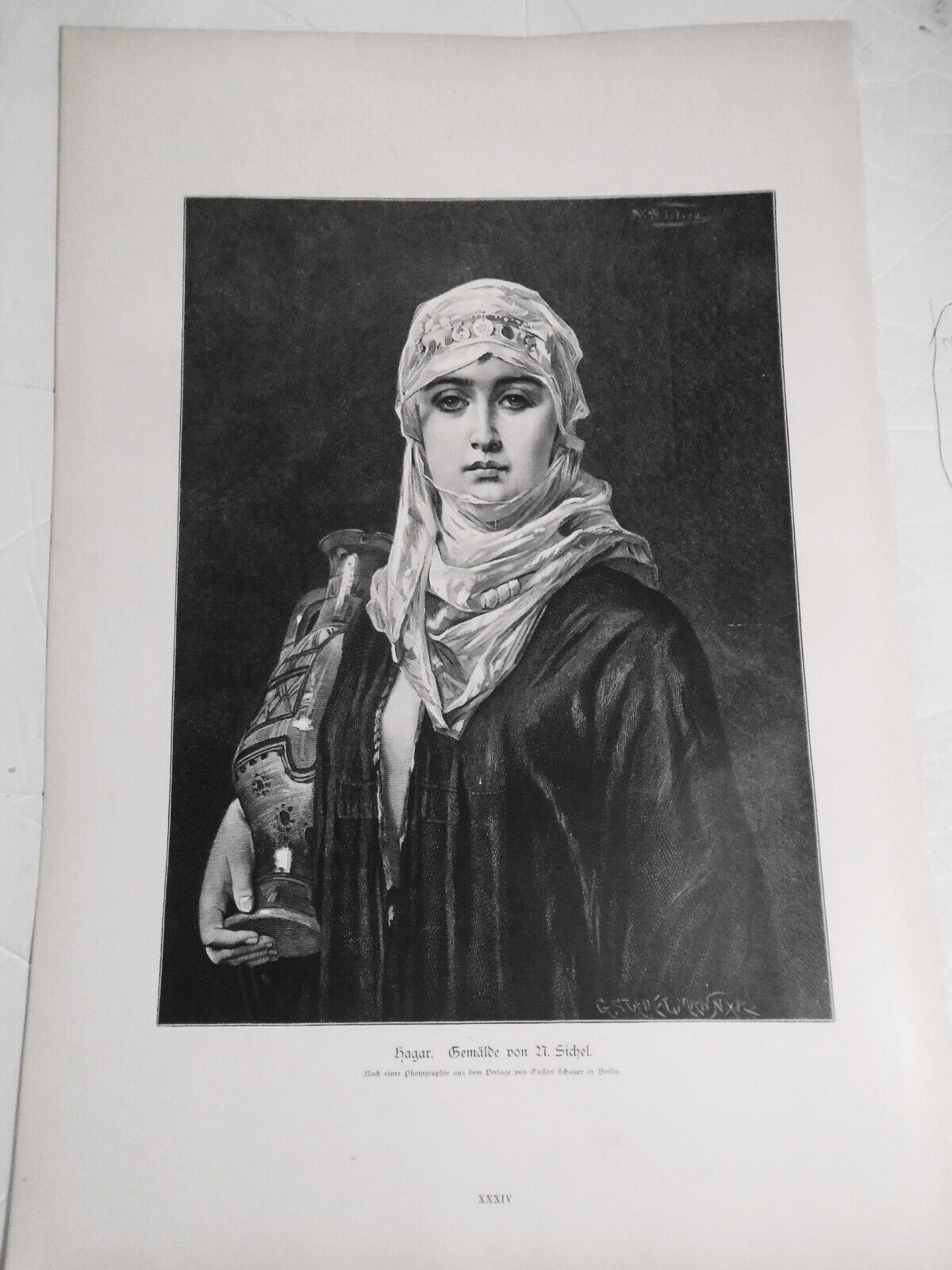 Hagar, von N. Sichel  --  1886  -  Original antique print