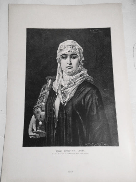 Hagar, von N. Sichel  --  1886  -  Original antique print