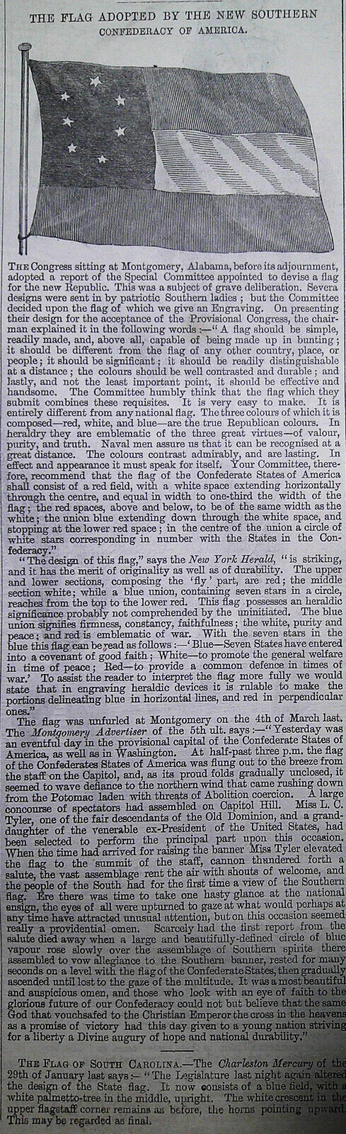 Flag Of the new Southern Confederacy - Illustrated London News, April 13, 1861