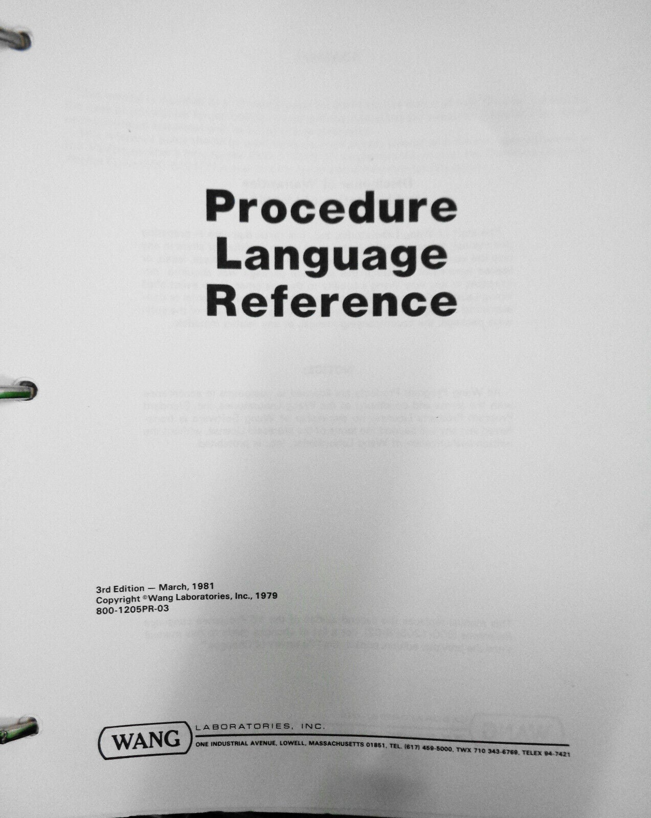 Wang Procedure Language Reference, Programmer's Intro, File Mgt Utilities 1978-