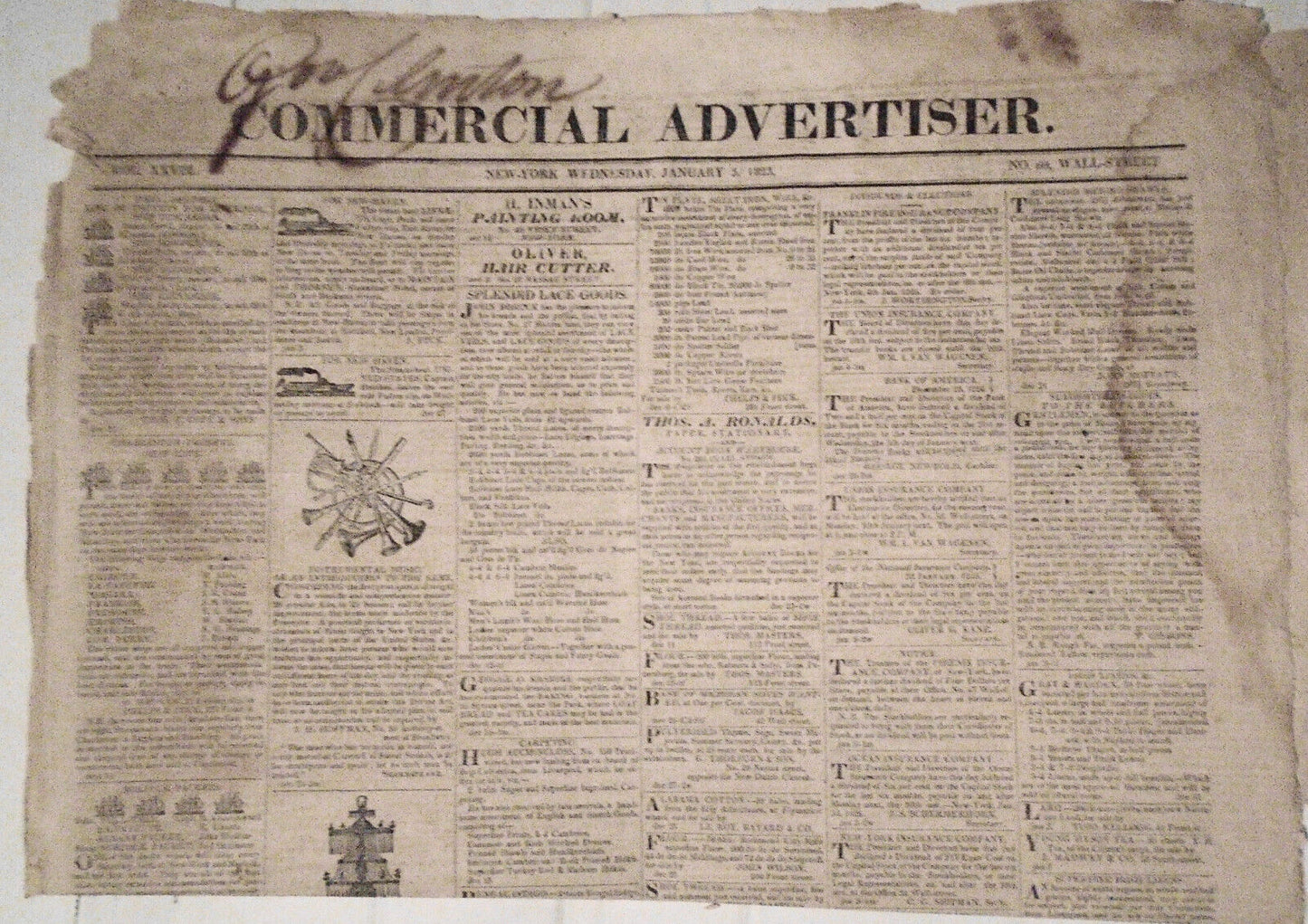 Commercial Advertiser, January 5, 1825 - Governor DeWitt Clinton's copy