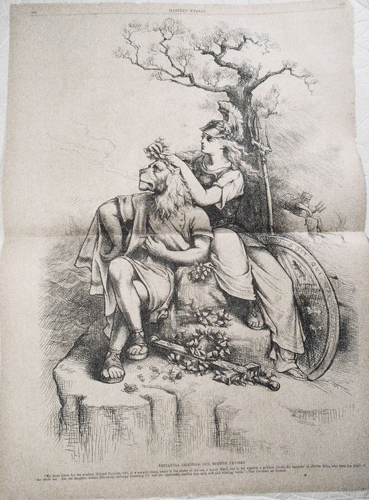 Brritannia Lionizing Our Modern Ulysses. By Thomas Nast.  Harper's Weekly, 1877