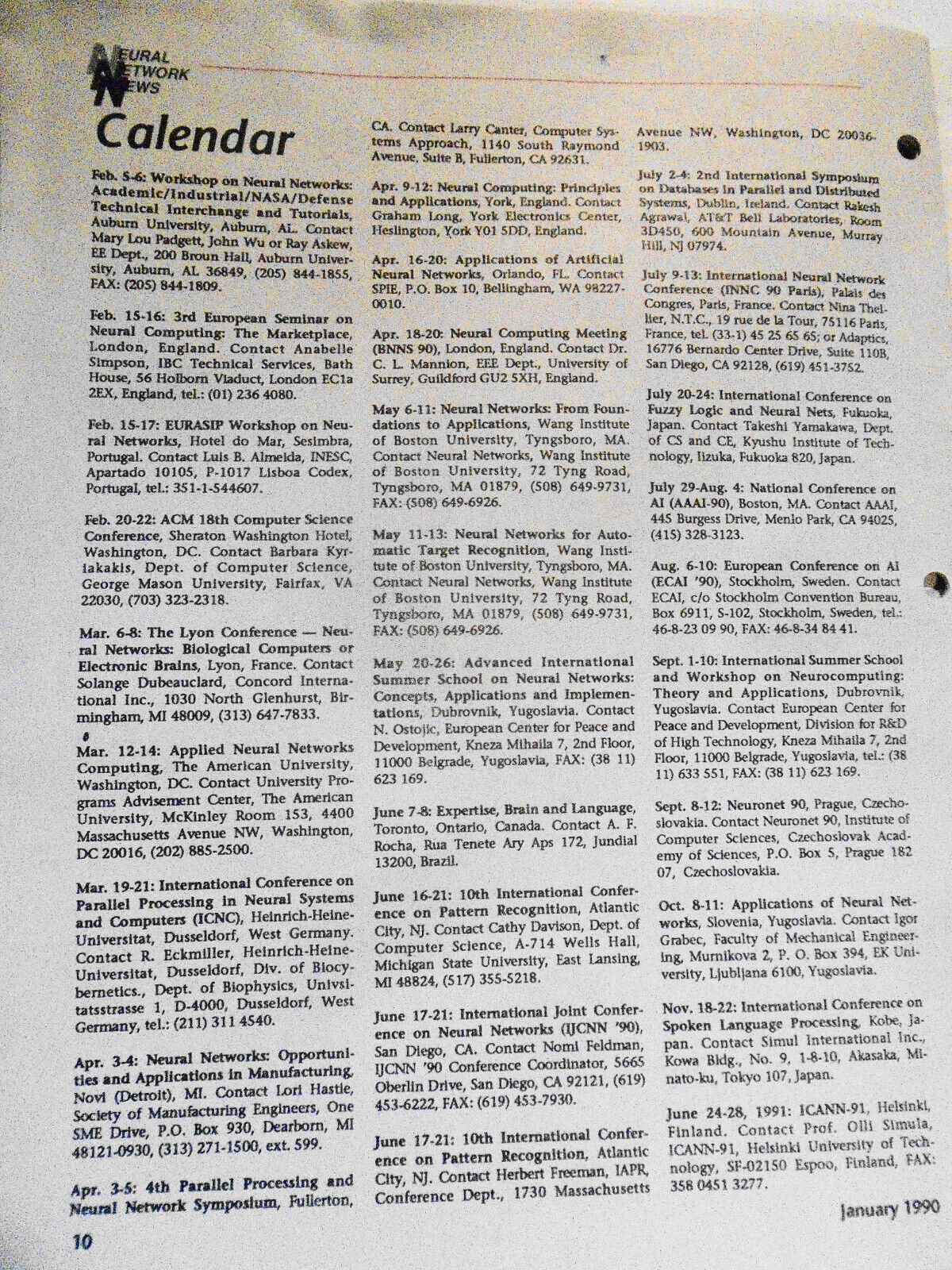 Neural Network News, January 1990. Daniel A. Blanchard, editor. Newsletter.