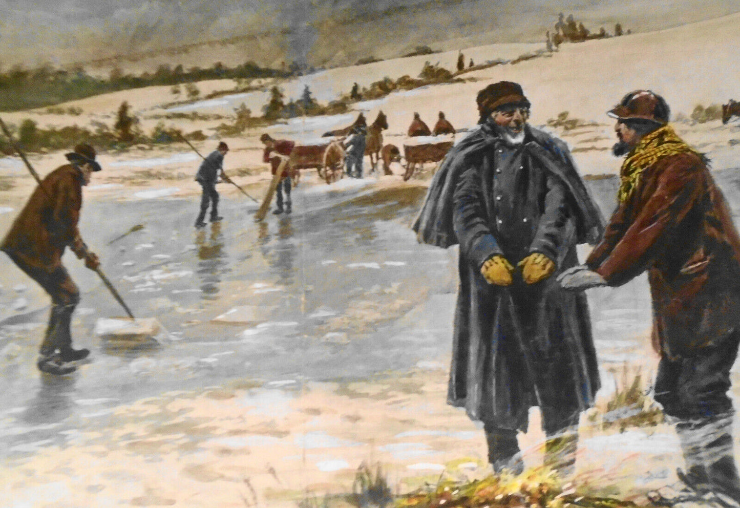 1893  The Ice Harvest, by A. B. Frost. Hand-colored. 24" X 16", original print