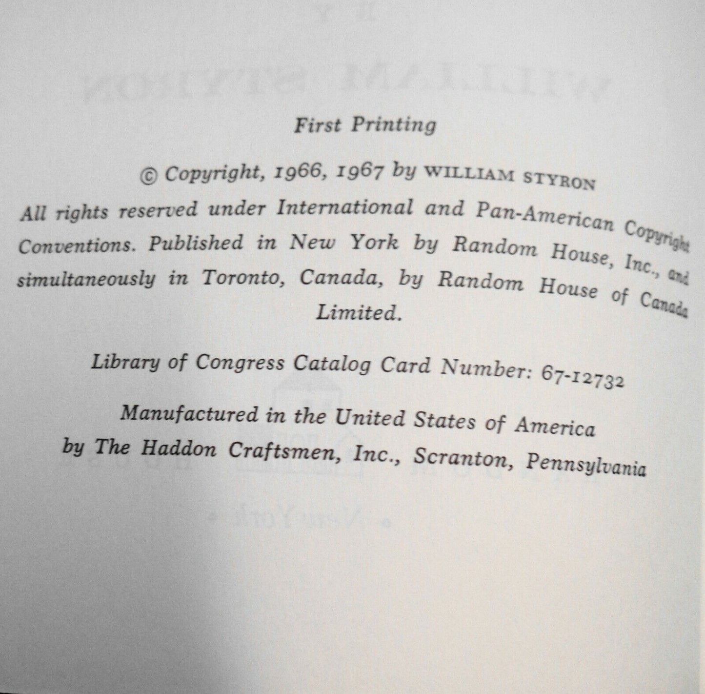 William Styron The Confessions of Nat Turner 1st Edition 1st Printing Pulitzer