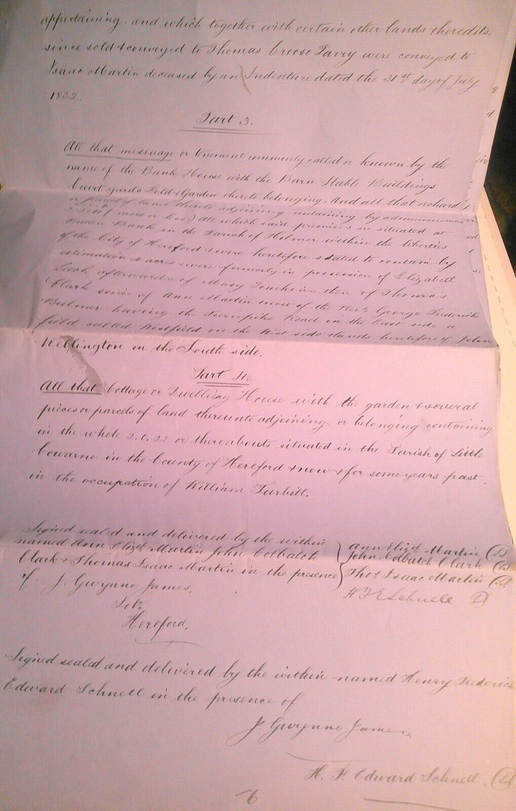 1880 Conveyance of Hereditaments Hereford, England. Miss A E Martin to Colbatch