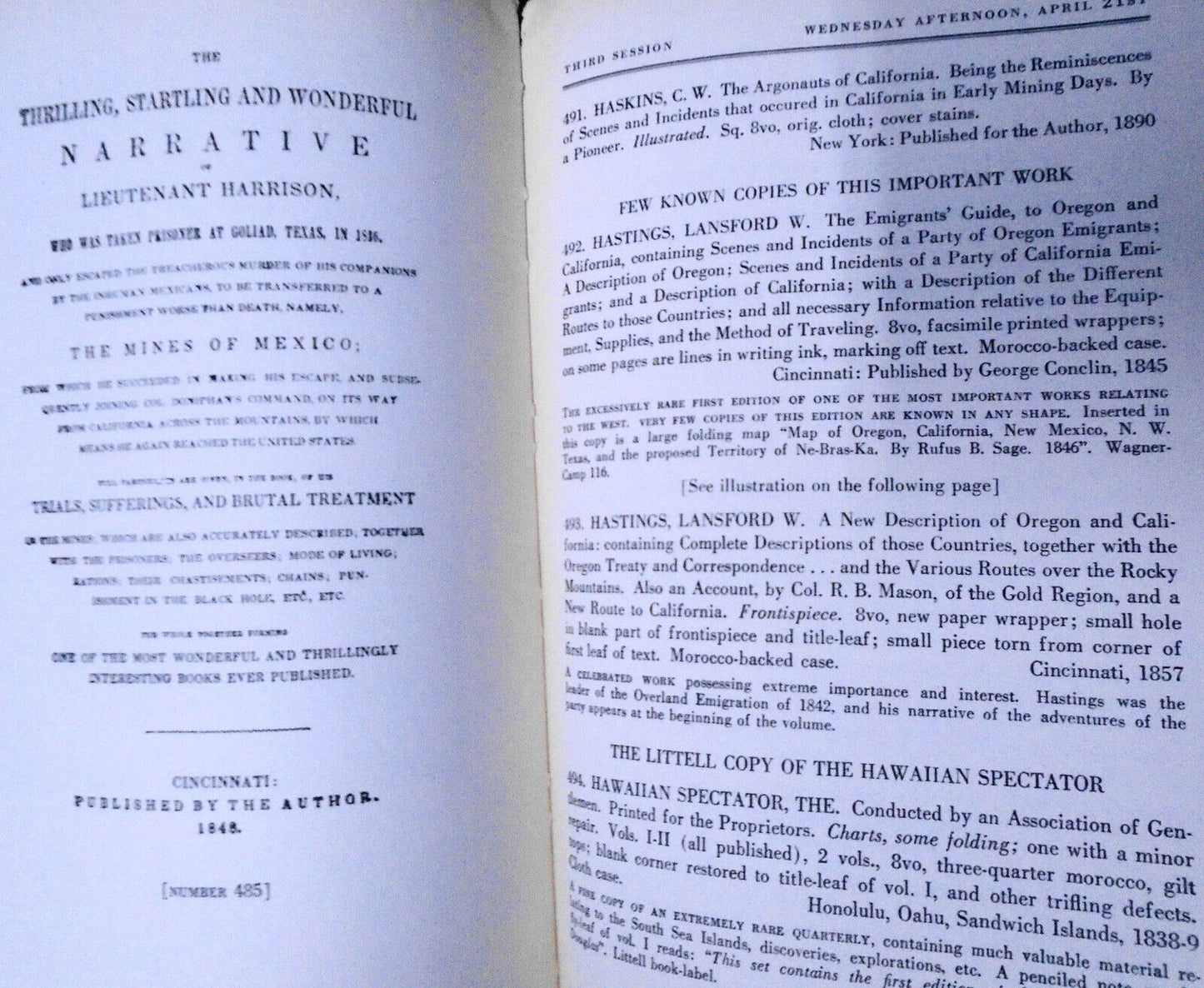 Western Americana Many Of Great Rarity - W. J. Holliday, Parke-Bernet 1954