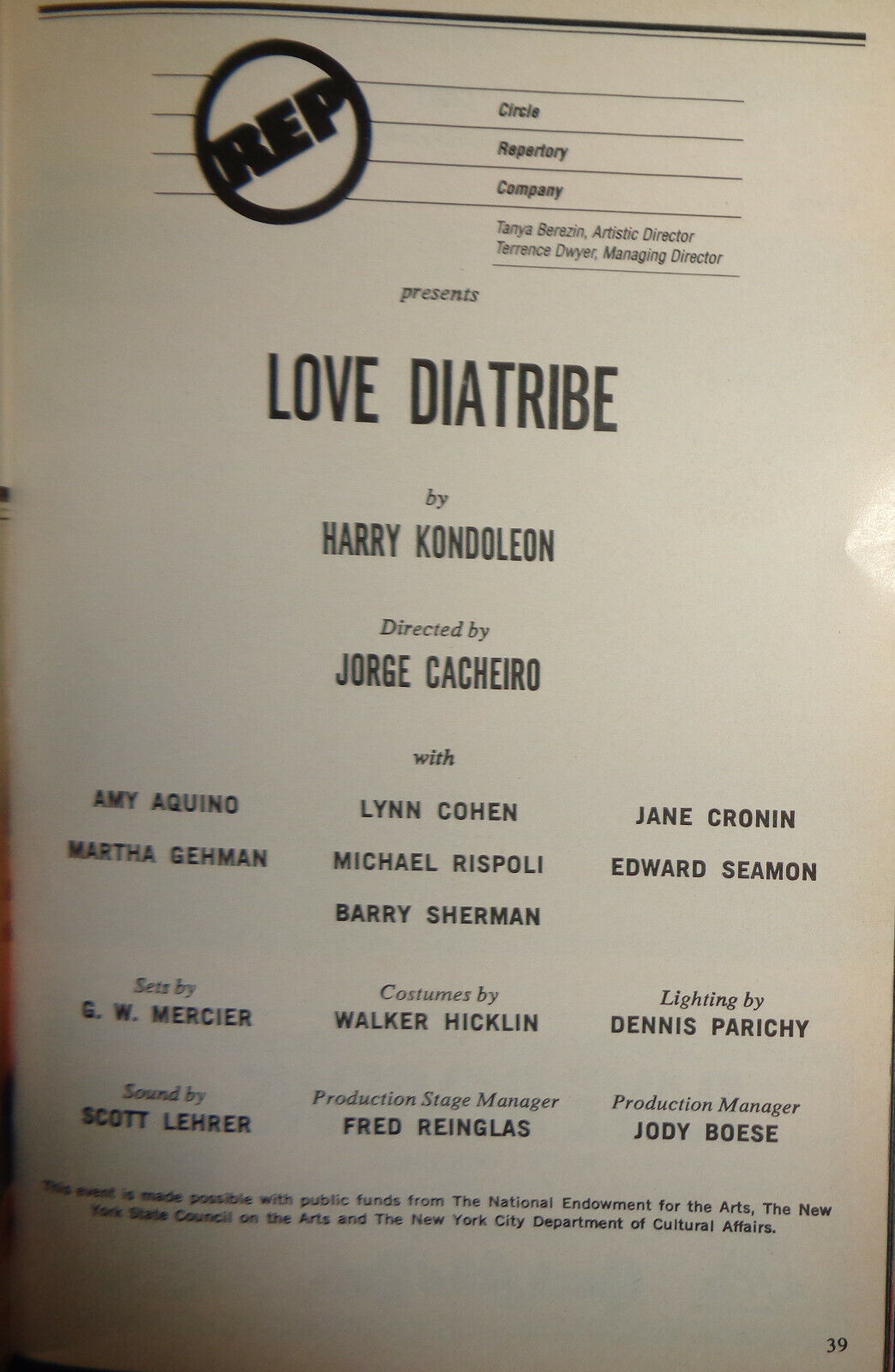 Love Diatribe - Playbill - December 1990 - Circle Repertory Theatre Co.