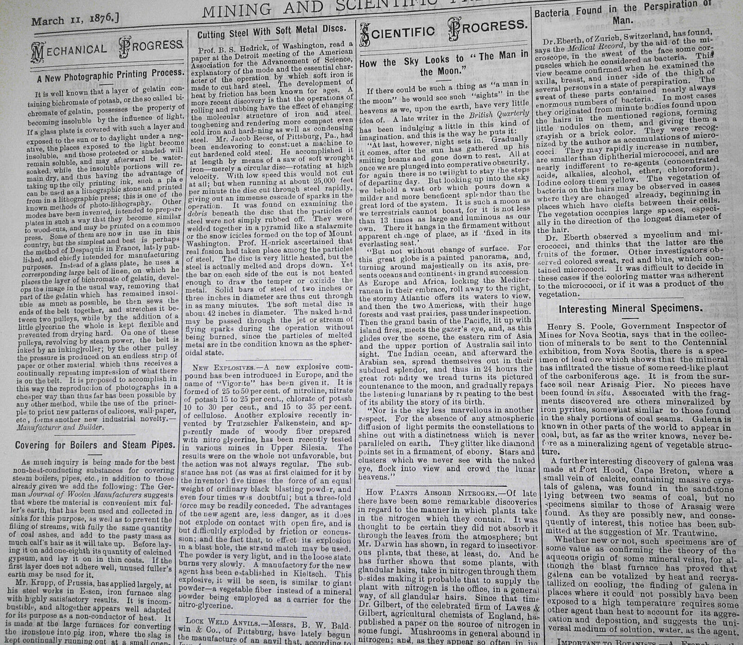 Mining and Scientific Press, March 11, 1876. Ballooning; Photo-lithography, etc